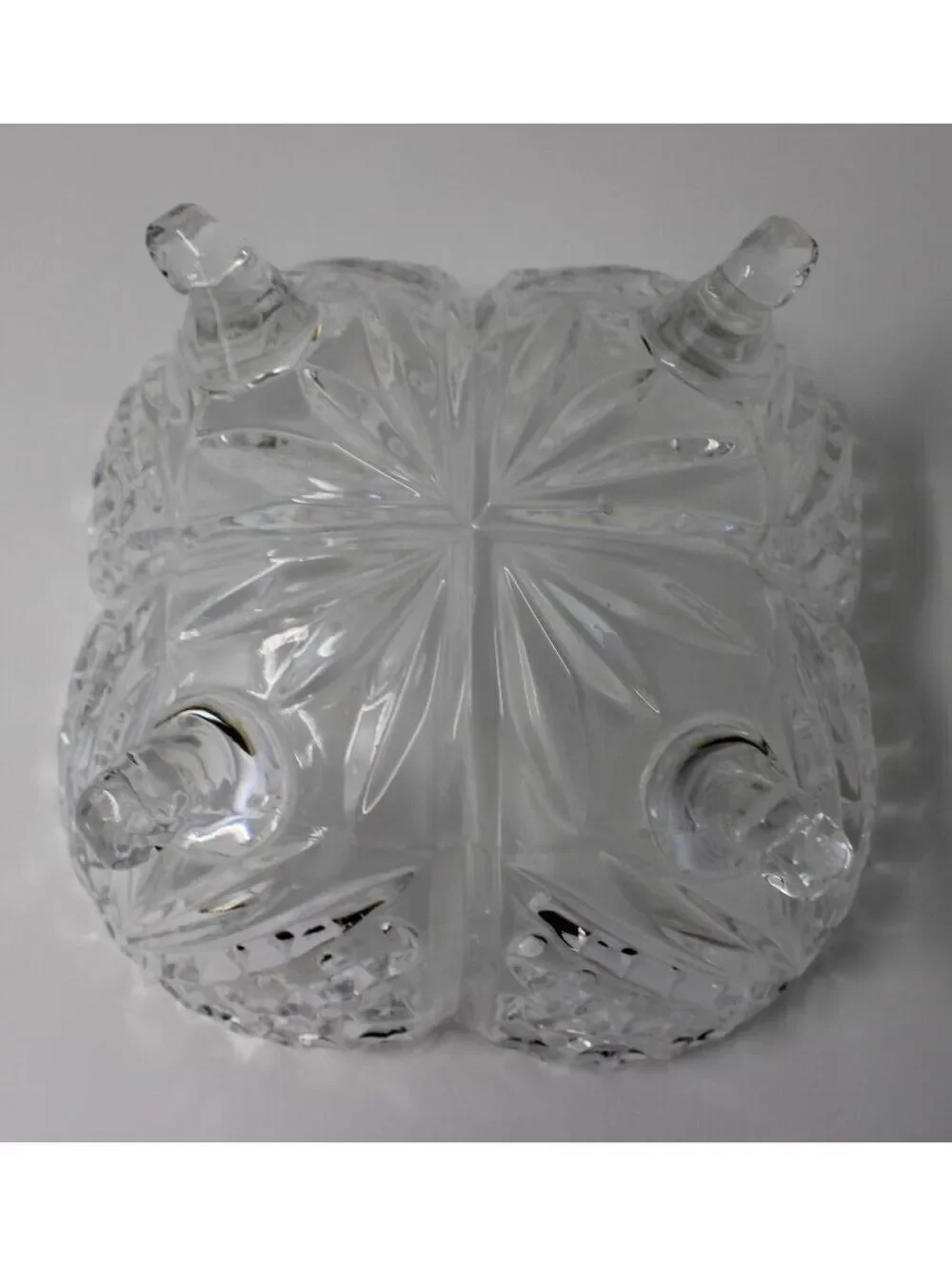 Vintage Cut Crystal Covered Candy Dish Footed Pedestal Bowl with Finial Lid